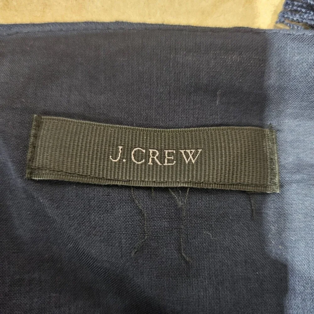 J Crew Tank Top Womens Size Small Blue Linen Fringed Trim Crop Festival Boho - Picture 7 of 9